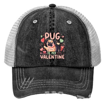 Discover Pug Is My Valentine Cute Valentines Trucker Hats