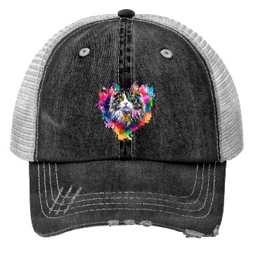 Discover Colorburst Whiskers Rainbow Heart Trucker Hats