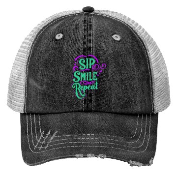 Discover typography Trucker Hats design Sip Smile Repeat