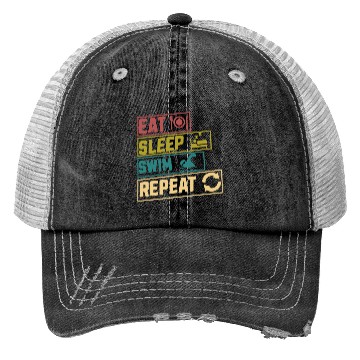 Discover Eat sleep swim repeat hobby Trucker Hats