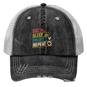 Discover Eat sleep cricket repeat hobby Trucker Hats