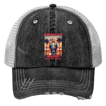Discover AMERICA'S LEADER WILL BE BACK, DONALD TRUMP RETRO Trucker Hats
