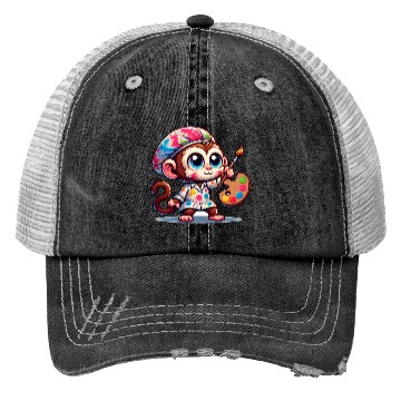 Discover Cute Monkey Artist Trucker Hats