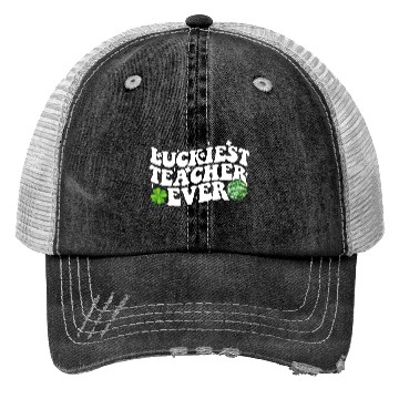 Discover Luckiest Teacher Ever Disco Ball Shamrock Groovy Trucker Hats