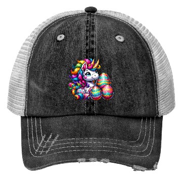 Discover Easter Unicorn & Colorful Eggs Trucker Hats