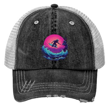 Discover Dangerous Planet Surfing, Alien Creature Encounter Trucker Hats