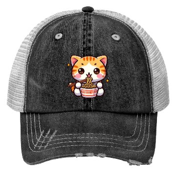 Discover Cute Cat Eating Ramen Trucker Hats