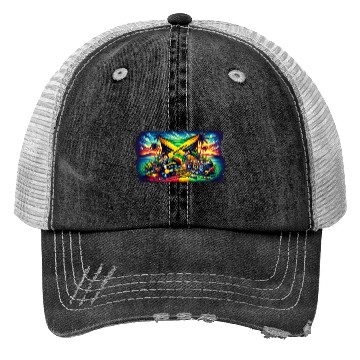 Discover Jamaica Caribbean Reggae Music Design Trucker Hats