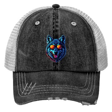 Discover Cool Wolf Face Blue Wolf Wearing Sunglasses Trucker Hats