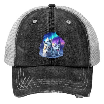 Discover Husky family at night Trucker Hats