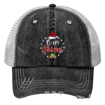 Discover Merry Christmas Buffalo Red Plaid Lights Trucker Hats