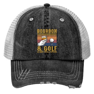 Discover Bourbon Golf Funny Golfer Bourbon Lover Trucker Hats