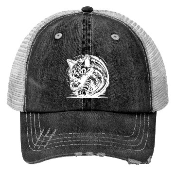 Discover Clumsy Wild House Cat In Tattoo Style Trucker Hats