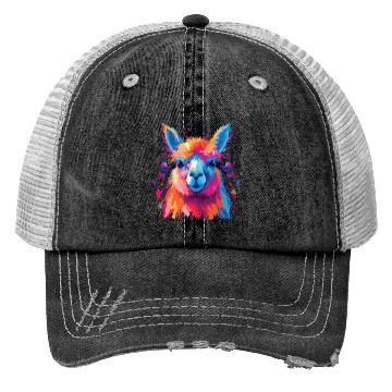 Discover Watercolor Colorful Alpaca Colorful Animals Trucker Hats
