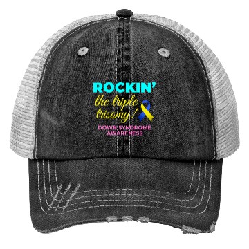 Discover Down Syndrome Awareness Triple Trisomy Rock Trucker Hats