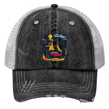 Discover Wanderlust Sailing Boat in The Sea Colorful Print Trucker Hats