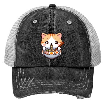 Discover Cute Cat Eating Ramen Trucker Hats