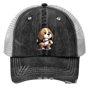 Discover Squat Squad: Beagle's Fitness Journey Trucker Hats