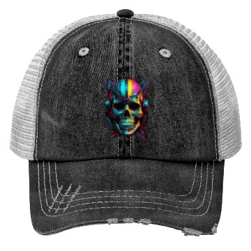 Discover Black and Neon Skull Graphic Trucker Hats - Edgy Goth