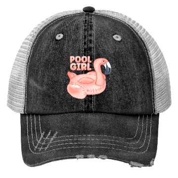 Discover Pool Girl Flamingo Floatie Swimming Pool Trucker Hats