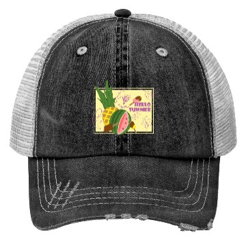 Discover Hello summer fruit ice cream flowers & butterfly Trucker Hats