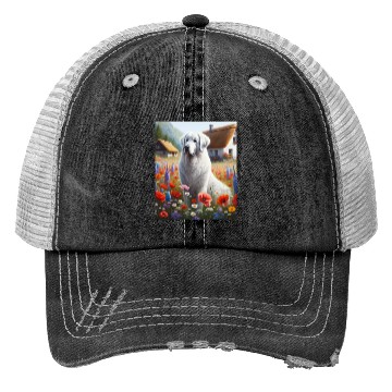 Discover Kuvasz Dog Cottagecore Meadow Serenity Men Women Trucker Hats