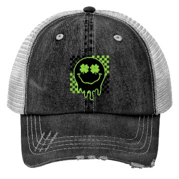 Discover Groovy St Patricks Day Retro Smile Face Trucker Hats