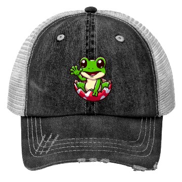 Discover Colorful Easter Egg with Hatching Frog Design Trucker Hats