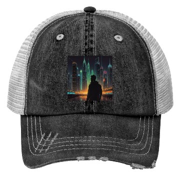 Discover Neon Horizon: A Futuristic Cityscape Trucker Hats