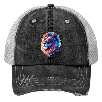 Discover Lion with Glasses Hipster Lion Trucker Hats