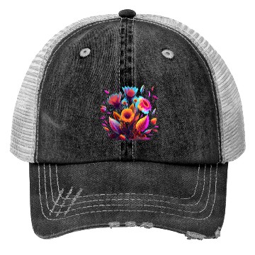 Discover Cyberpunk Neon Glow FlowersDesign Trucker Hats