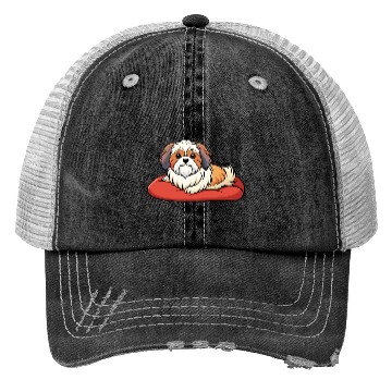 Discover Contented Shih Tzu Lounging on Plush Pillow Trucker Hats