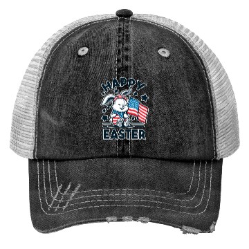 Discover Easter Bunny with American Flag - Happy Easter Trucker Hats