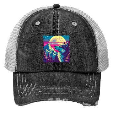 Discover Retro Wolf Gazing at the Moon Trucker Hats