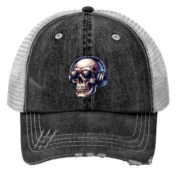 Discover skull wearing headphone Trucker Hats