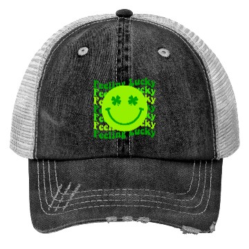 Discover Irish Clover Feeling Lucky Smiling Face Trucker Hats