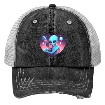Discover Heartwarming Embrace: Human and Alien Trucker Hats