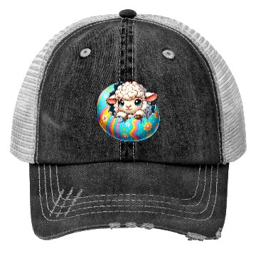 Discover Colorful Lamb Hatching from Easter Egg Cartoon Trucker Hats