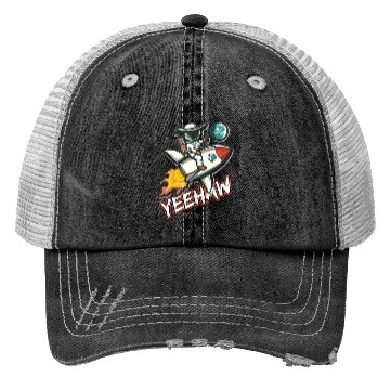 Discover Space Cowboy Riding a Rocket with Yeehaw Slogan Trucker Hats