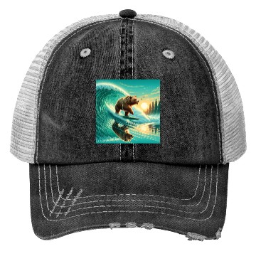 Discover Grizzly bear windsurfing Trucker Hats
