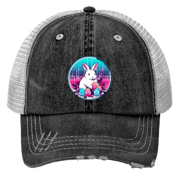 Discover White Easter Bunny with Eggs Trucker Hats