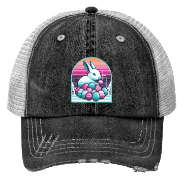 Discover Synthwave Easter Bunny with Eggs Trucker Hats