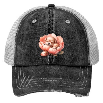 Discover Puppies Sleeping In Flower Trucker Hats