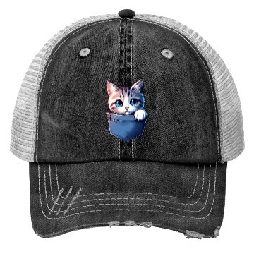 Discover Meowy in a pocket Trucker Hats
