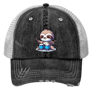 Discover Cool Sloth Drummer Lazy Vibes Design Trucker Hats