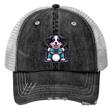 Discover Cool Border Collie Drummer Puppy Design Trucker Hats