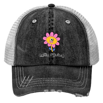 Discover Funny retro hello spring day groovy flowers cute Trucker Hats