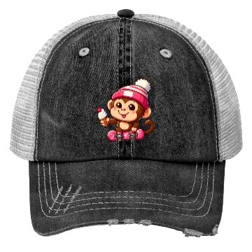 Discover Chimpanzee Snowboarder Winter Action Trucker Hats