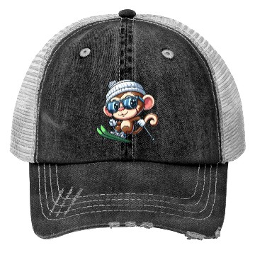 Discover Monkey Chimpanzee Skier Skiing Trucker Hats