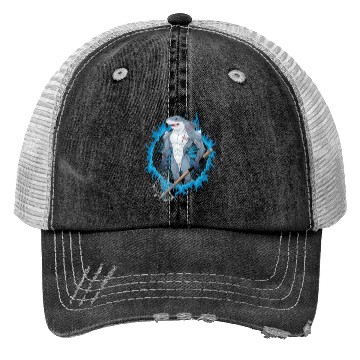 Discover Shark Mutant With Blue Fire Background Trucker Hats